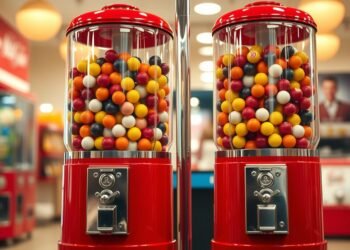 2-Schacht Kaugummiautomaten in Rot-Weiß Design